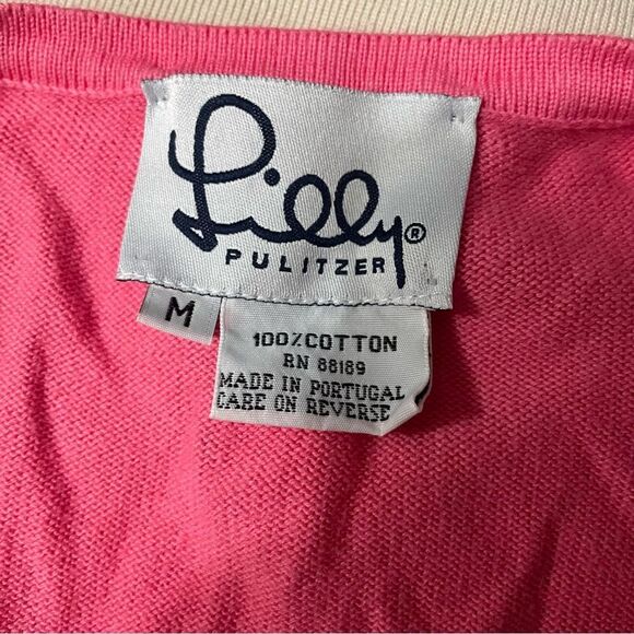 Lilly Pulitzer Pink Button Up Cotton V-Neck Sweater - Picture 4 of 4
